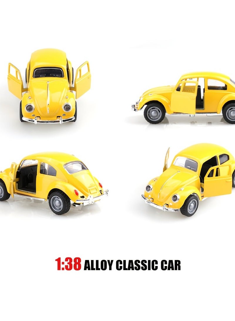 1:38 Scale Die-Cast Metal Car Model - Classic Retro Yellow, Openable Doors & Windows, Collectible Toy Car with Visible Interior, Perfect Birthday Gift,Car Toy,Kids Gift - Image 3